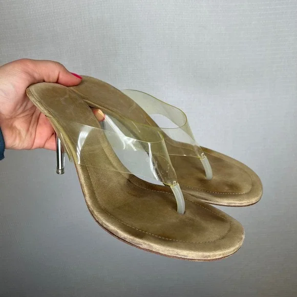 YEEZY Clear Thong Sandal Rare Transparent PVC Stiletto Heel Italy Tan Size 41 - Picture 1 of 6